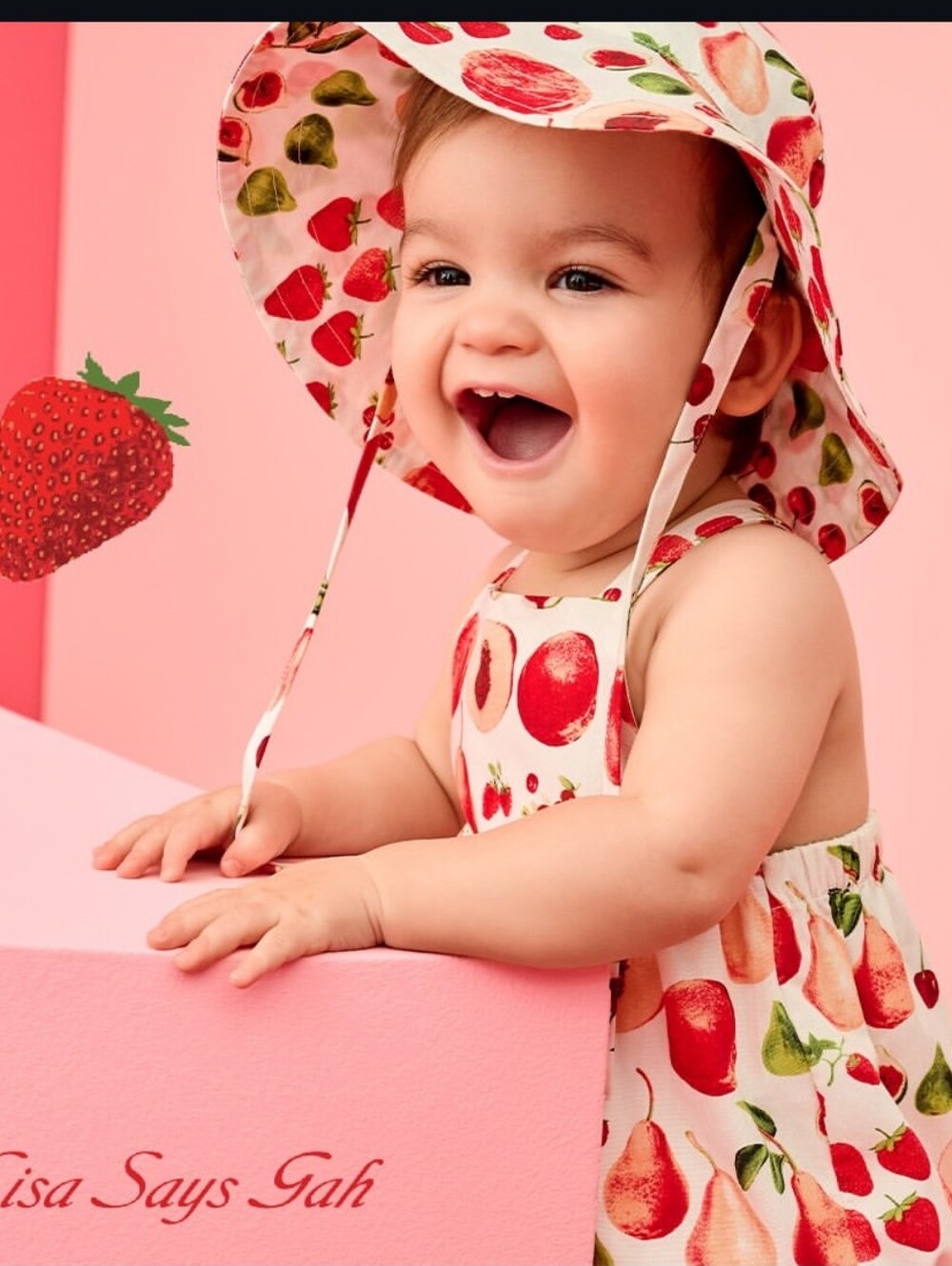 Hanna Andersson Lisa Says Gah Pink & Red Strawberry-Print Sun Hat